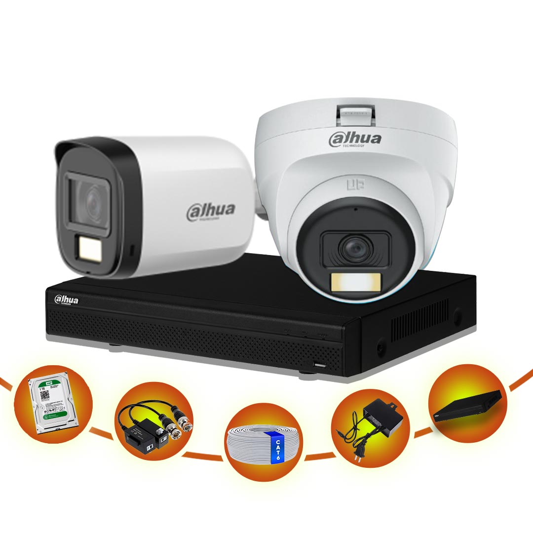 02 pcs 2MP Full Color Audio Dahua cctv camera package