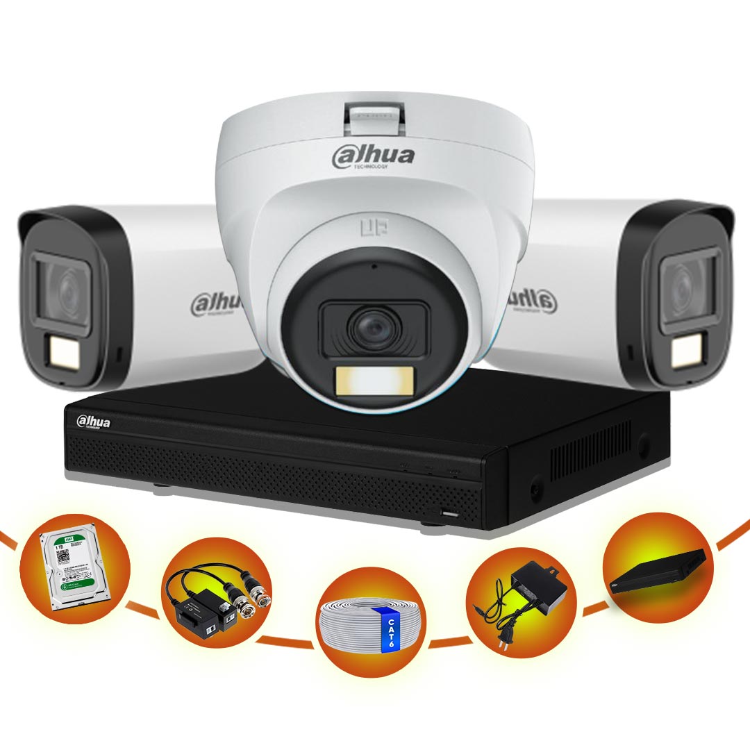03 pcs 2MP Full Color Audio Dahua cctv camera package