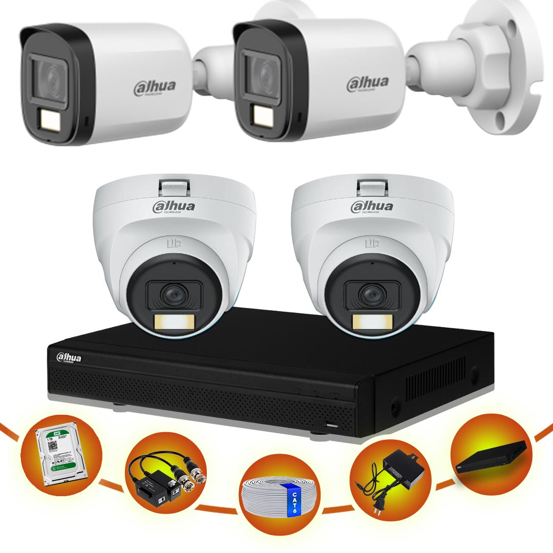 04 pcs 2MP Full Color Audio Dahua cctv camera package