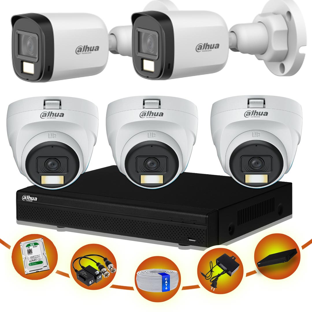 05 pcs 2MP Full Color Audio Dahua cctv camera package 