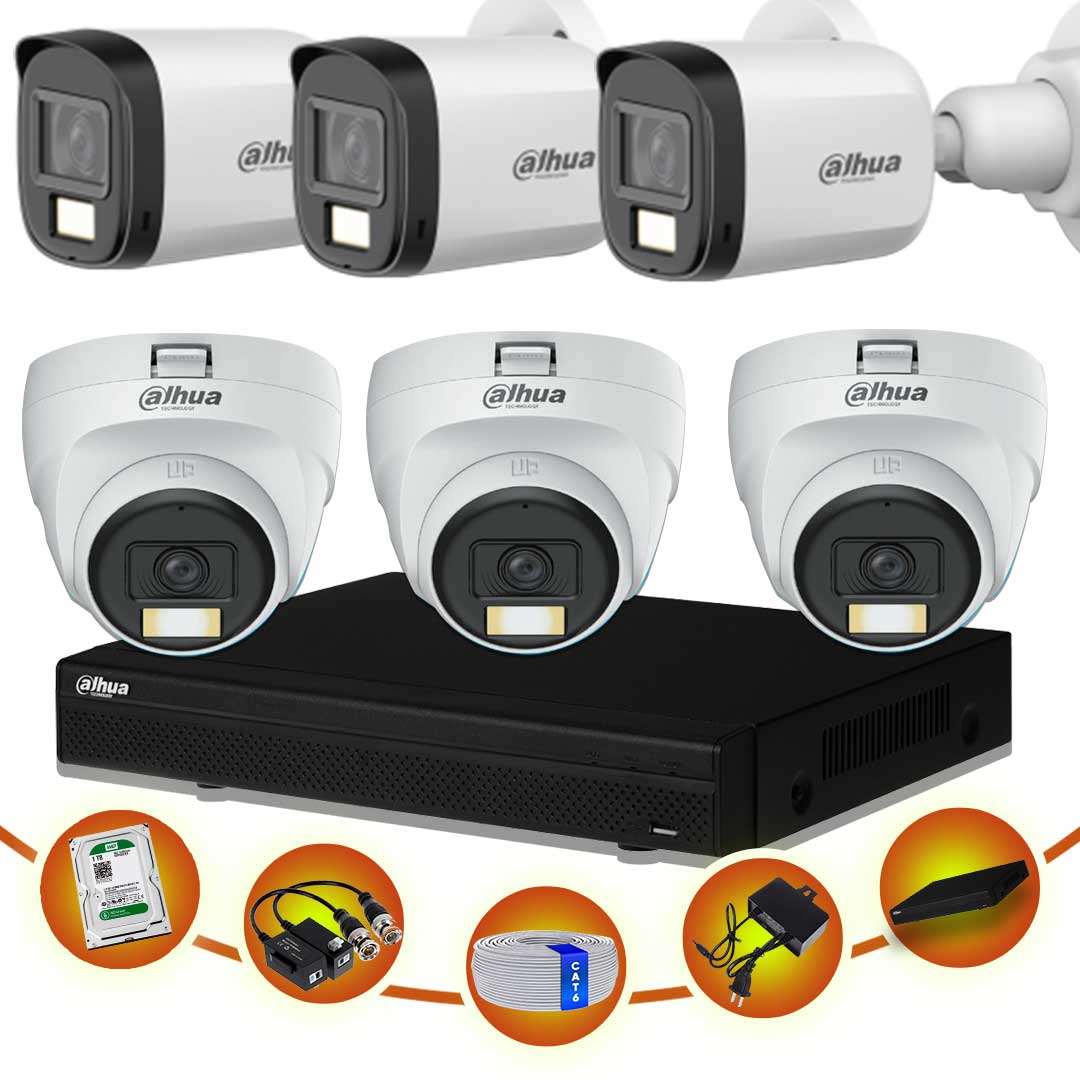 06 pcs 2MP Full Color Audio Dahua cctv camera package