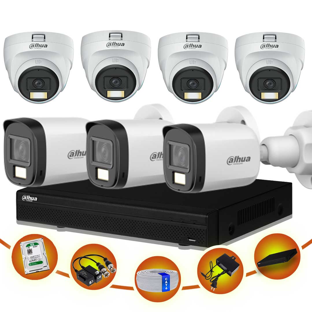 07 pcs 2MP Full Color Audio Dahua cctv camera package