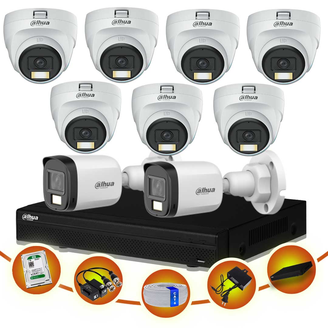 09 pcs 2MP Full Color Audio Dahua cctv camera package