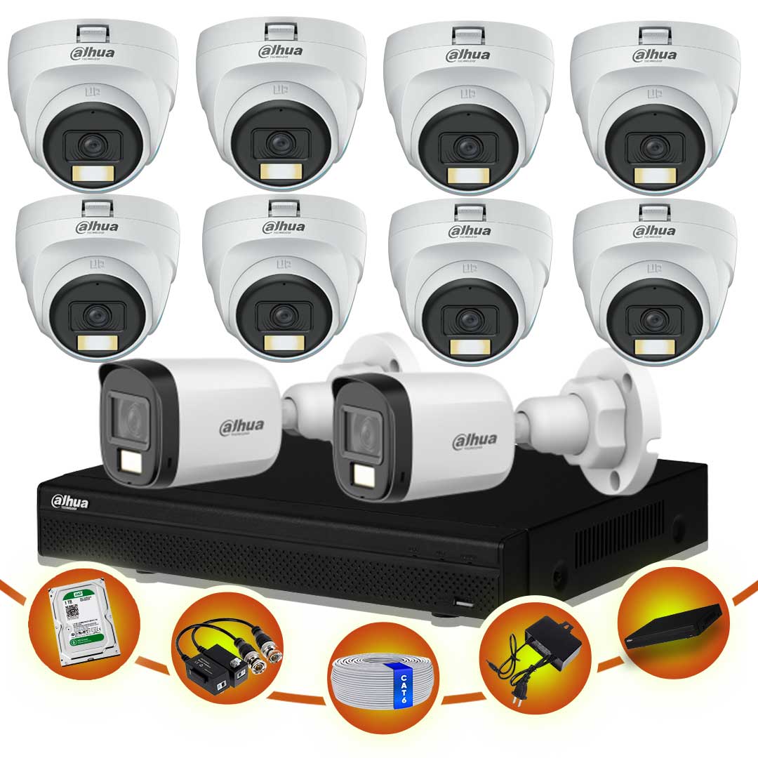 11 pcs 2MP Full Color Audio Dahua cctv camera package