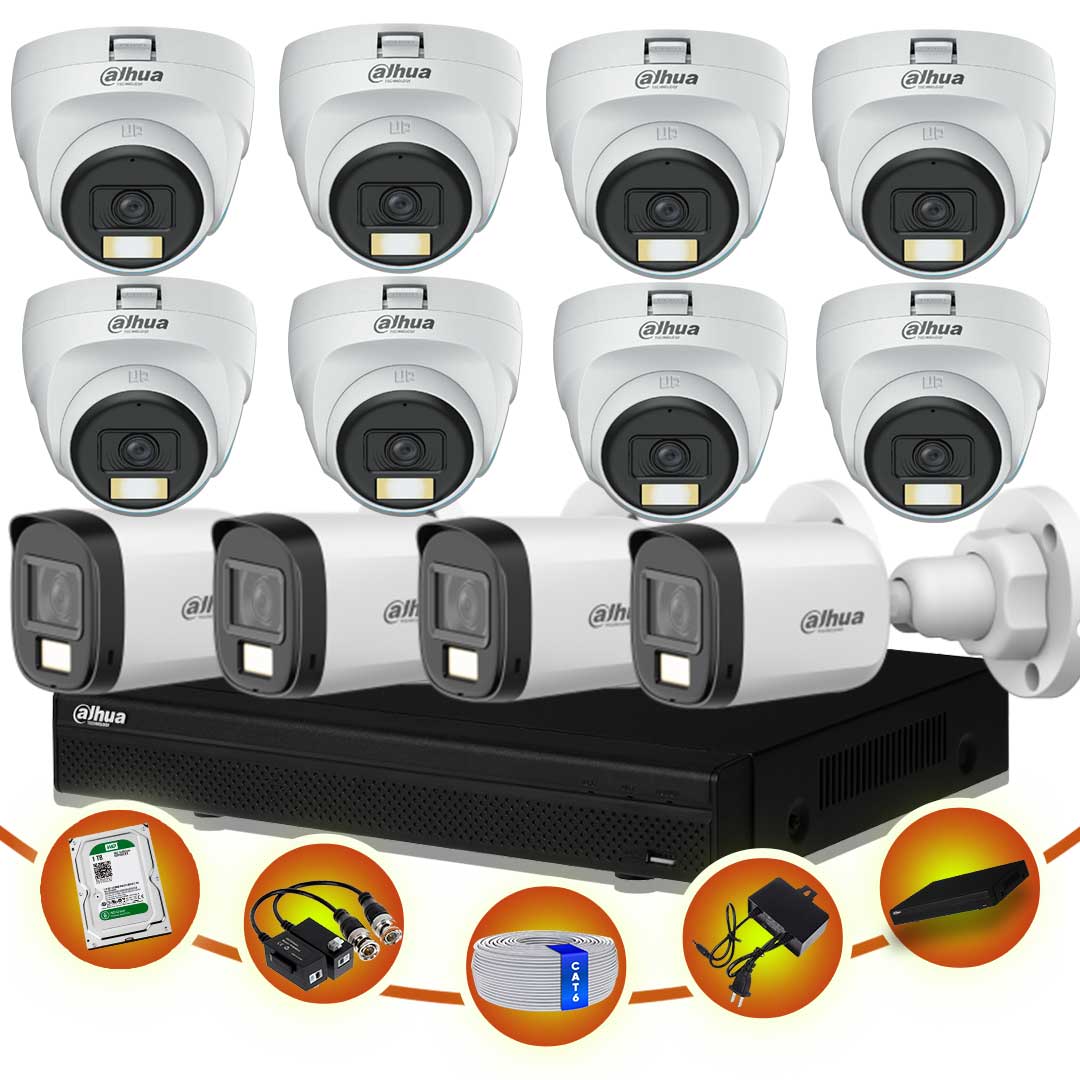 12 pcs 2MP Full Color Audio Dahua cctv camera package