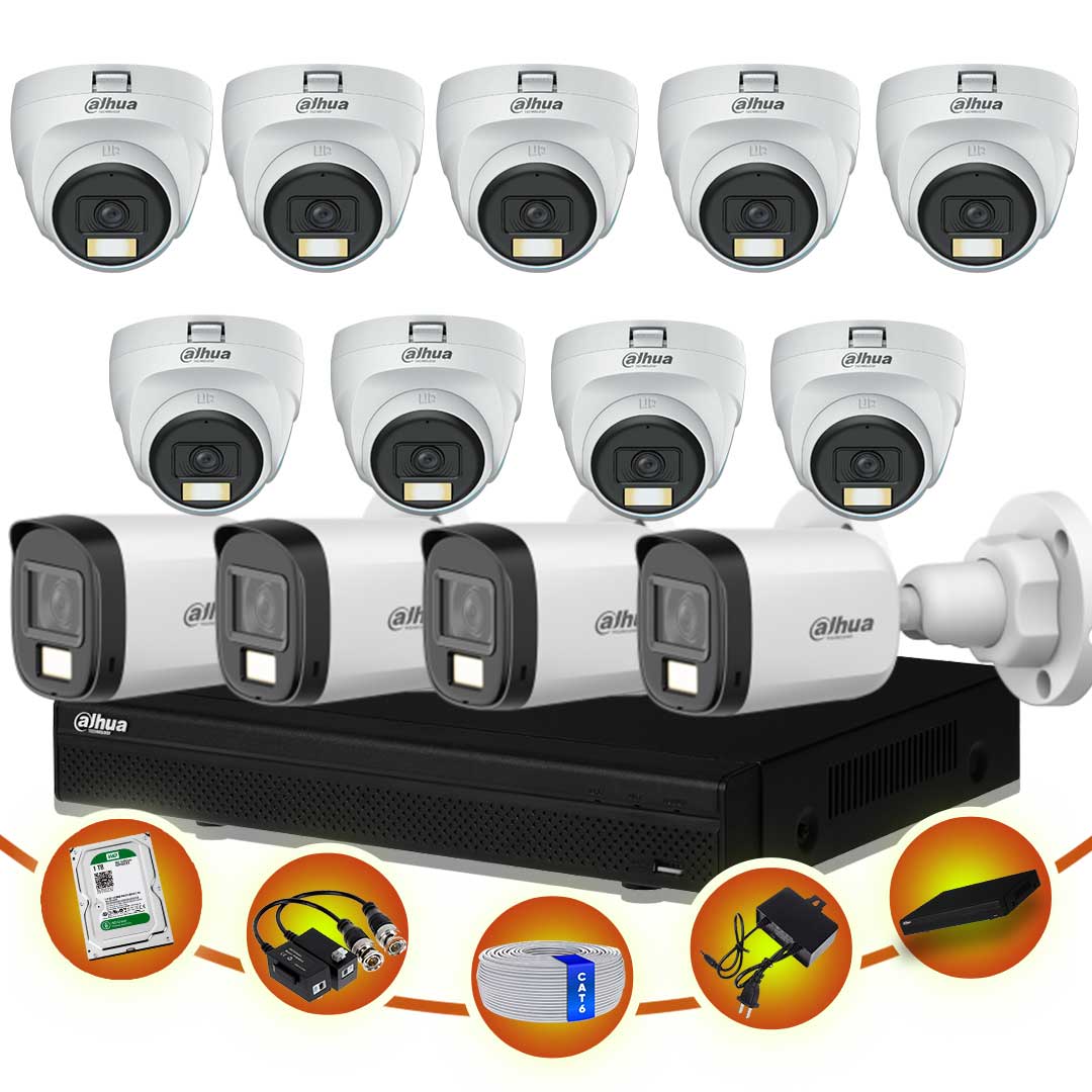 13 pcs 2MP Full Color Audio Dahua cctv camera package