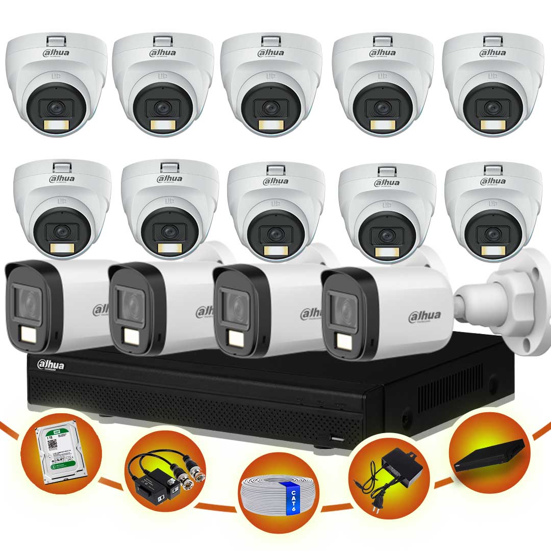 14 pcs 2MP Full Color Audio Dahua cctv camera package