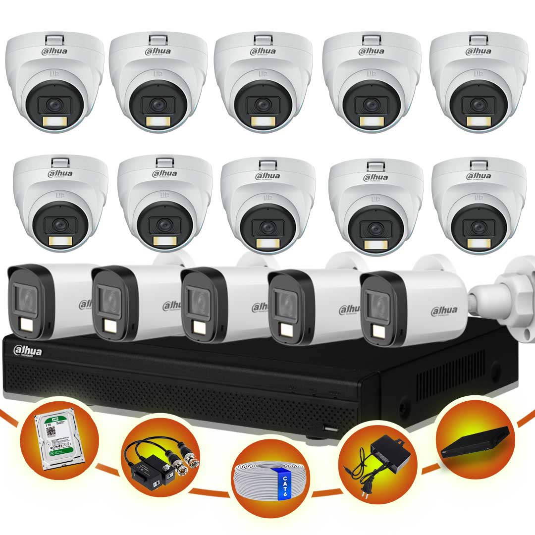 15 pcs 2MP Full Color Audio Dahua cctv camera package