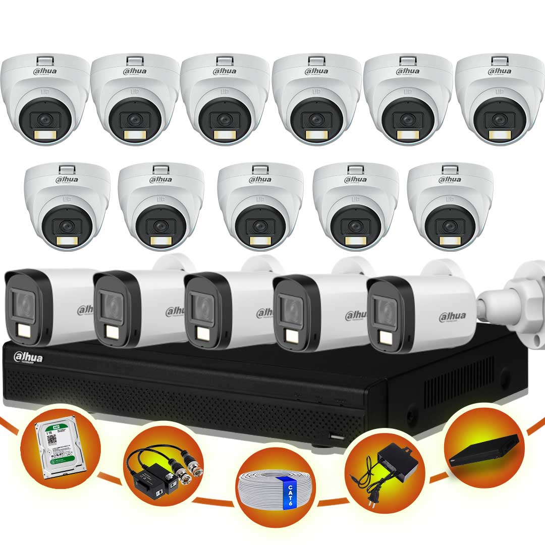 16 pcs 2MP Full Color Audio Dahua cctv camera package