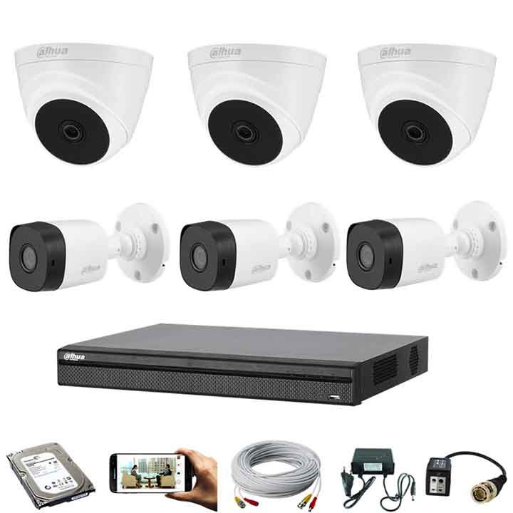 06 pcs 2MP Dahua cctv camera package