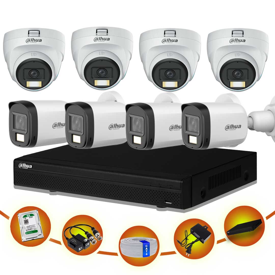 08 pcs 2MP Full Color Audio Dahua cctv camera package